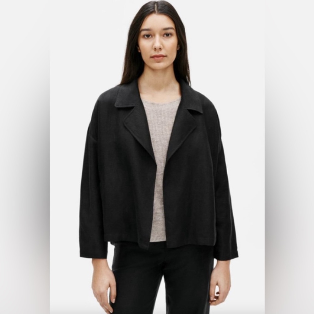 EILEEN FISHER Tencel and Organic Linen Slub Black Blazer Jacket Size XL 14 16